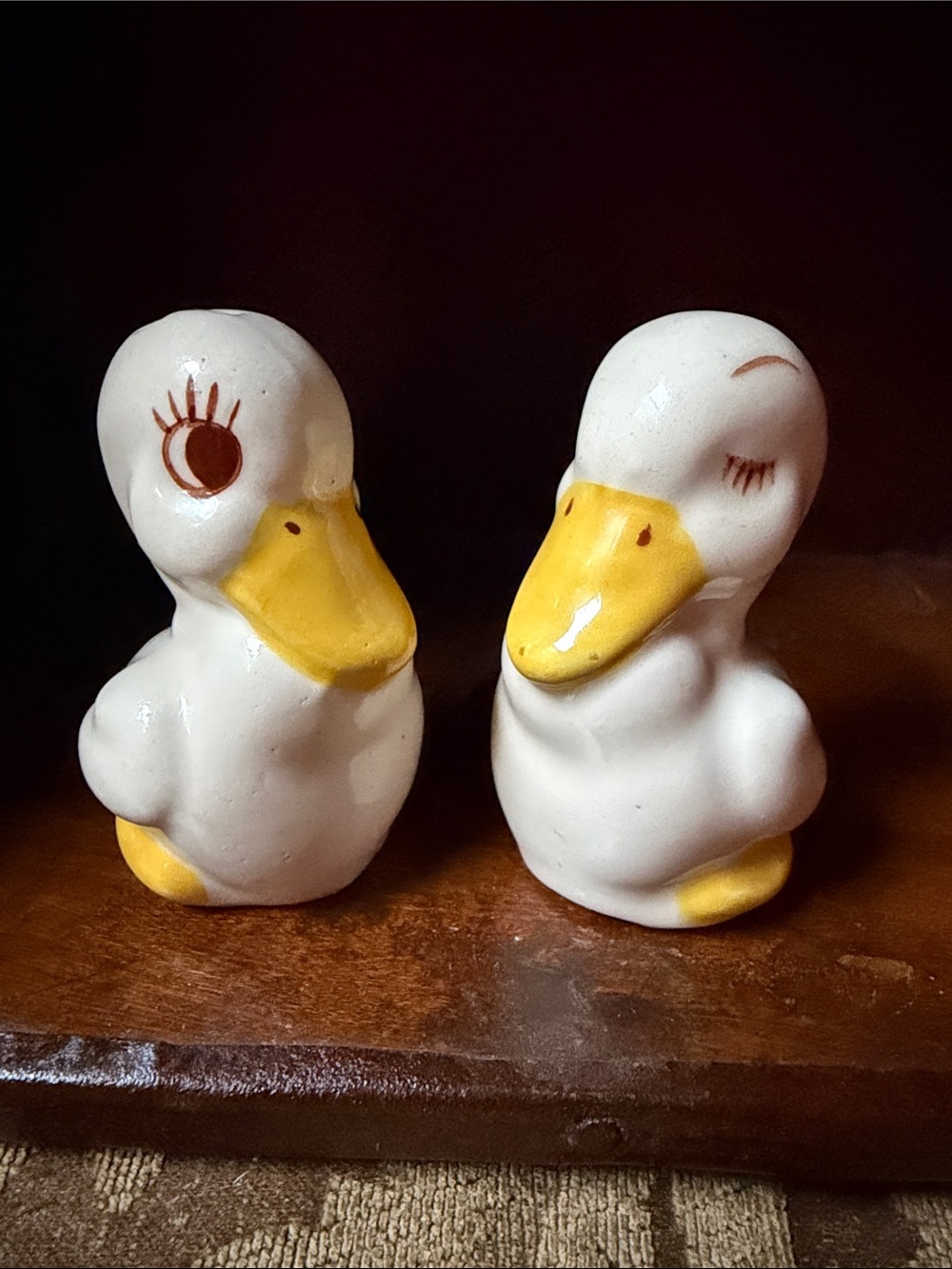 Vintage Ceramic Duck Salt and Pepper Shakers - White and Yellow